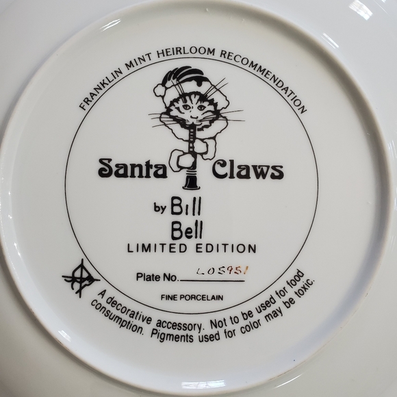 Santa Claws Bill Bell limited edition collectible Christmas cat porcelain plate - Picture 3 of 11